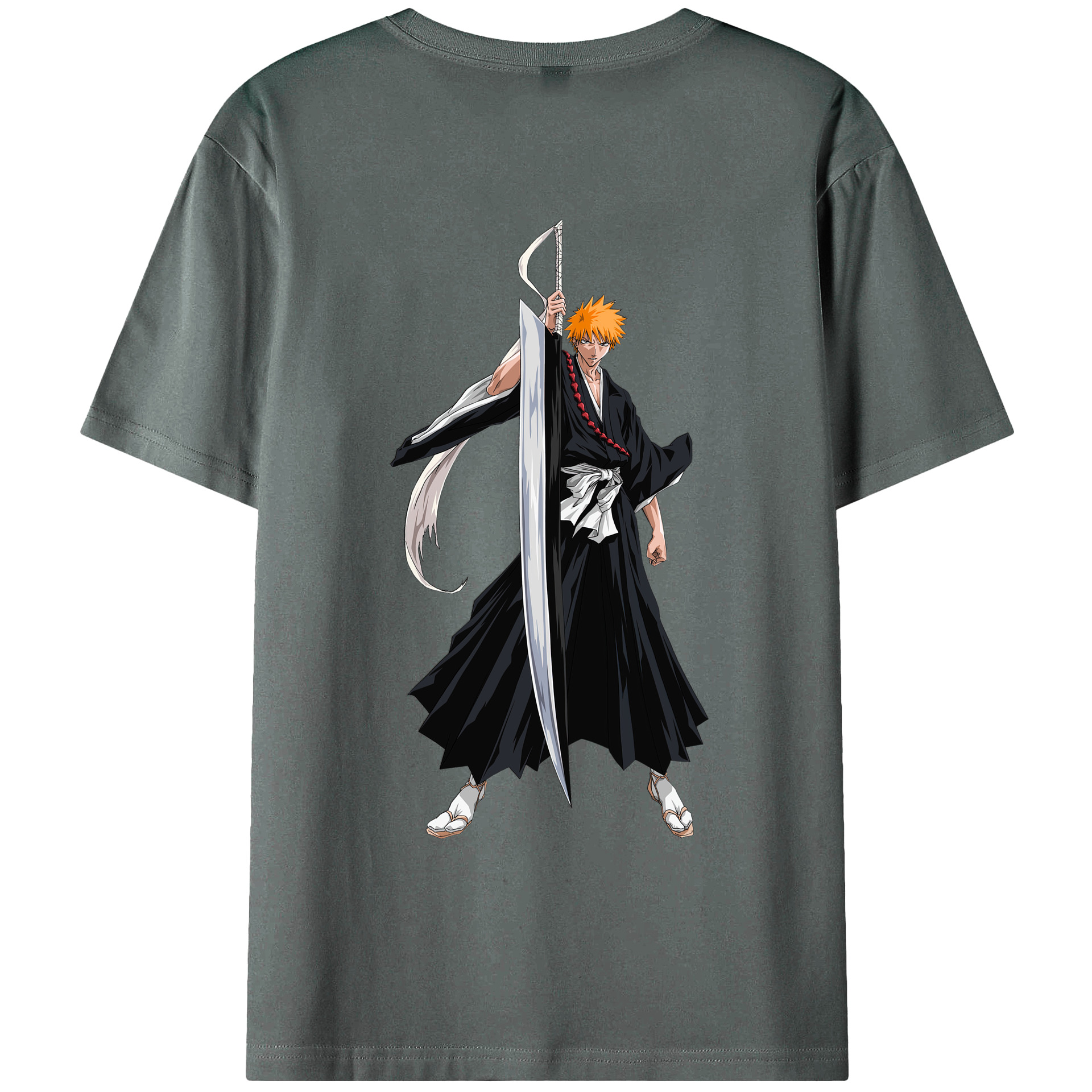 （画像用） ブリーチ 黒崎一護（くろさき いちご）BLEACH Kurosaki Ichigo 綿100％ メンズ半袖Tシャツ（バックプリント） 通気性